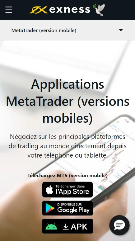 Applications mobiles MetaTrader Exness.